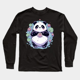 Cute Anime Panda Bear Bath With Water Lily Long Sleeve T-Shirt